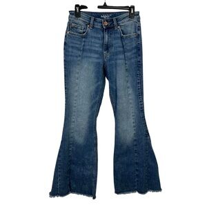 edgely By Maurices Blue Jeans Sz 6 Short High-Rise Flare Distressed Pockets